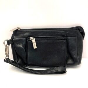 Royce Wristlet Wallet Black‎ Leather Zip Top Front Zip Pocket Credit Card Slots